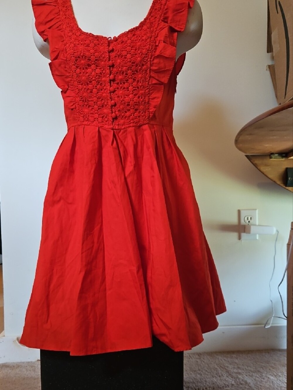 Free PEOPLE Red/orange Ruffled Crochet Bodice Dress - Picture 2 of 9